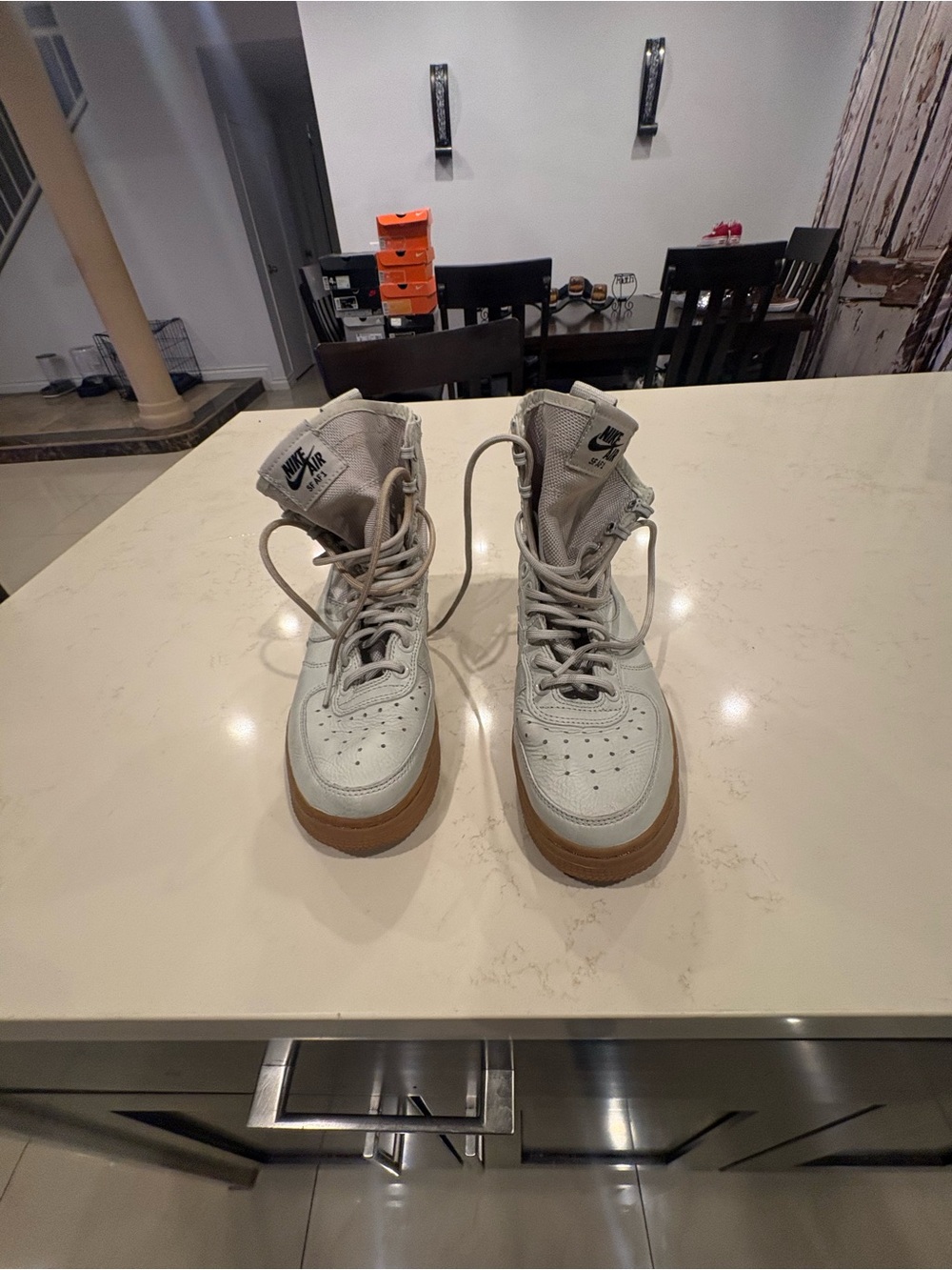 Nike Kids High-Top Sneakers in Light Gray with Gum Sole
